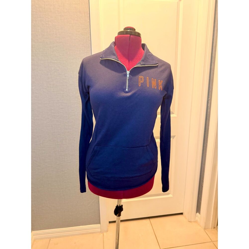 PINK Victorias Secret NFL Chicago Bears Sequin Quarter Zip Pullover Small Navy